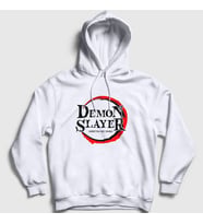 Presmono Unisex Gri Logo İblis Avcısı Anime Demon Slayer Kimetsu No Yaiba Kapüşonlu Sweatshirt 308600tt (Beyaz)