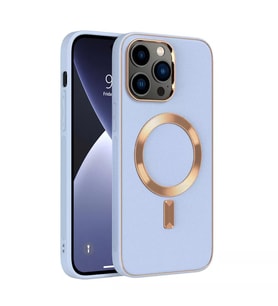 Apple iPhone 11 PRO Kılıf Magsafe Wireless Kablosuz Şarj Uyumlu Suni Deri Hibrit Kapak (Açık Mavi)