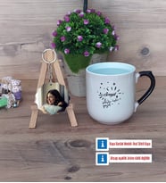 Doğum Günü Hediyesi Kupa Bardak Beyaz ve Fotoğraflı Ahşap Anahtarlık Hediye (Model 10)