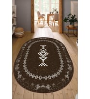 Dijital Baskılı Kaymaz Taban Yıkanabilir Oval Salon Halısı Mutfak Halısı Yolluk NDO-SD-1045 (Kahverengi)