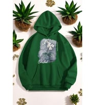 Orkide Tuval Baskılı Unisex Oversize Sweatshirt (Yeşil)