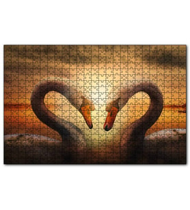 Cakapuzzle Günbatımı Göl Kuğular Kalp  Puzzle Yapboz MDF (Ahşap) (255 Parça)