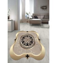 Dijital Baskılı Kaymaz Taban Yıkanabilir Lazer Kesim Salon Halısı Yolluk NLZR-SD-671 (Gold)