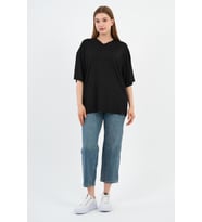 V Yaka Oversize T-shirt (E24-742A-WN) (Siyah)