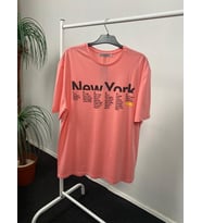 Kadın Bisiklet Yaka Oversize Kalıp New York Baskılı Tişort SPR24TSk112 (Pink)