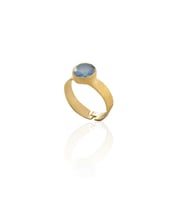 Kadir Jewellery 22 Ayar Altın Kaplama Zirkon Taşlı Kadın Minimal Yüzük (Gece Mavisi)