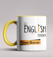 Kişiye Özel İngilizce Öğretmeni Temalı Siyah Renk Kupa Bardak  (Sarı)