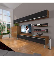 Decoraktiv Eko 8 Mdf Std Krom Ayaklı Tv Ünitesi Tv Sehpası (Siyah - Ceviz)