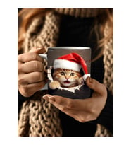 Yılbaşı Kedi Temalı 3 Boyutlu Tasarım Seramik Kupa Mug - Hediyelik Kupa Bardak (02)