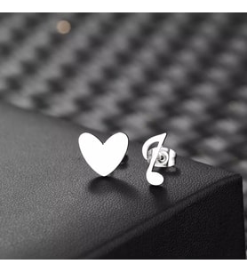 Kişiye Özel 925 Ayar Gümüş Kalp Müzik Notası Küpe (Gümüş)