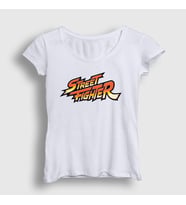 Presmono Kadın Sarı Logo Oyun Street Fighter T-Shirt 324113tt (Beyaz)