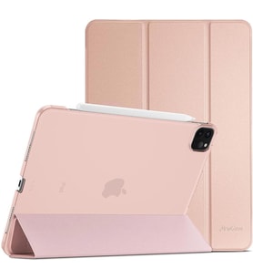 Apple iPad Pro 12.9 6. Nesil M2 Kılıf PU Deri Smart Standlı Case A2436 A2437 A27 (Rose)