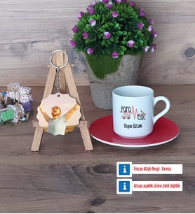 Paramedik Türk Kahvesi Fincanı Ahşap Altlıklı ve Fotoğraflı Ahşap Anahtarlık Hediye (Model 3)