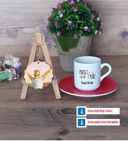 Paramedik Türk Kahvesi Fincanı Ahşap Altlıklı ve Fotoğraflı Ahşap Anahtarlık Hediye (Model 3)