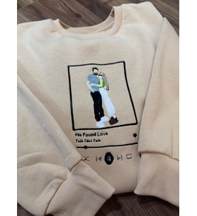 Özel Spotify Kod Sweatshirt, taranabilir kod müzik kazak, kişiselleştirilmiş müzik çalar, fotoğraflı özelleştirilmiş çalma listesi, müzik severlere özel hediyeler (Krem)