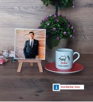Sınıf Öğretmeni Fotoğraflı Dekoratif Taş, Ahşap Altlıklı Türk Kahvesi Fincanı Hediye (Model 8)