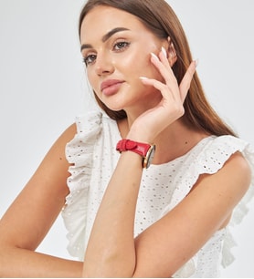 vagave Floater Deri Huawei Watch GT GT2 GT3 42 mm, Samsung Watch4 Watch5 pro Active2 Kadın Deri Kordon 20mm (Kırmızı)