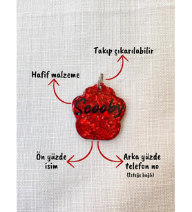 Pati Şeklinde Kedi/ Köpek- İsimliği/ Künyesi (Kırmızı)