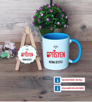 Optisyen Kupa Bardak Kırmızı ve Ahşap Anahtarlık Hediye (Model 3)