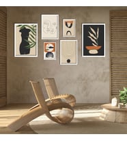 6'lı Ahşap Lamine Çerçeveli Mdf Tablo Seti Modern Vücut Silüeti (Beyaz)