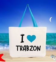 BK Gift I Love Trabzon Renkli Kulp Kanvas Plaj Çantası 48x40m, Baskılı Omuz Çantası, Alışveriş Çantası (Turkuaz)
