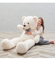 SOLE 130 cm Papyonlu Büyük Peluş Ayıcık, % 100 YERLİ (Beyaz)