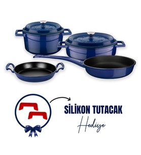 Lava Döküm 4x Trendy Serisi 7 Parça Tencere & Tava Seti (Mavi)