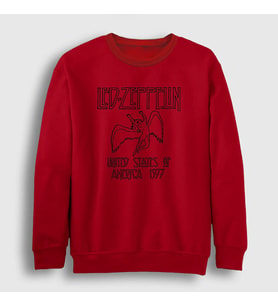 Presmono Unisex Beyaz Logo Led Zeppelin Sweatshirt 96018tt (Kırmızı)