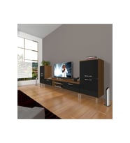 Decoraktiv Eko On2 Mdf Dvd Krom Ayaklı Tv Ünitesi Tv Sehpası (Siyah - Ceviz)