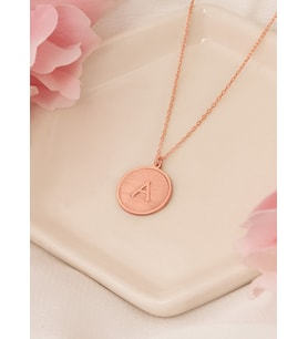 HARFLİ KAZIMA YUVARLAK KOLYE (Rose)