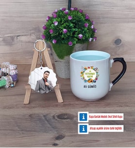 Veteriner Hekim Kupa Bardak Beyaz ve Fotoğraflı Ahşap Anahtarlık Hediye Veteriner Hekimler Günü Hediyesi (Model 10)
