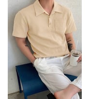 Erkek Oversize Polo Yaka Waffle T-Shirt POLOYAKA-DÜĞMELİ (Bej)
