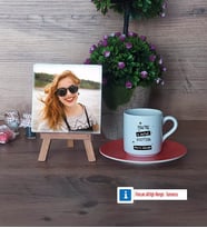 Arkadaşa Hediye Fotoğraflı Dekoratif Taş, Ahşap Altlıklı Türk Kahvesi Fincanı Hediye Doğum Günü Hediyesi (Model 8)