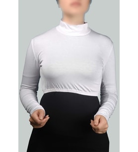 Uzun Kol Balıkçı Yaka Boğazlı Likralı Penye Kadın Yarım Body (Beyaz)