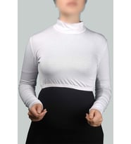 Uzun Kol Balıkçı Yaka Boğazlı Likralı Penye Kadın Yarım Body (Beyaz)
