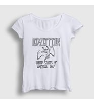Presmono Kadın Sarı Logo Led Zeppelin T-Shirt 95951tt (Beyaz)