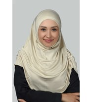 Hazır Türban Büzgülü Pileli Pratik Eşarp Tesettür Hijab - Namaz Örtüsü (Krem)