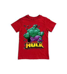 Hulk baskılı pamuklu penye kumaş yazlık çocuk tişört (Kırmızı)