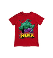 Hulk baskılı pamuklu penye kumaş yazlık çocuk tişört (Kırmızı)