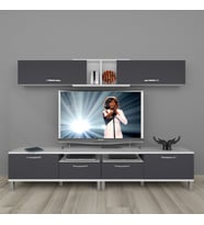 Decoraktiv Eko 5220 Mdf Krom Ayaklı Tv Ünitesi Tv Sehpası (Beyaz - Antrasit)