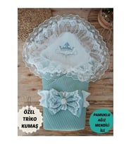Triko Örg Haki Bebek Kundağı Unisex Bebek Dış Kundak Battaniyesi Hastane Çıkışı Kundak Battaniye (Mint)