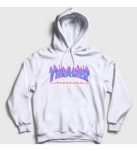 Presmono Unisex Beyaz Logo V2 Thrasher Kapüşonlu Sweatshirt 278503tt (Beyaz)