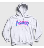 Presmono Unisex Beyaz Logo V2 Thrasher Kapüşonlu Sweatshirt 278503tt (Beyaz)