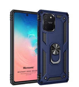 Microsonic Samsung Galaxy S10 Lite Kılıf Military Ring Holder (Lacivert)