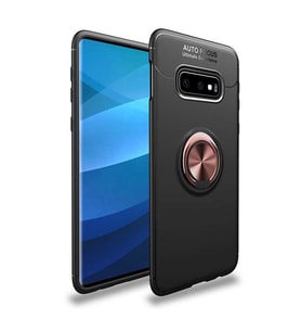 Samsung Galaxy S10E Kılıf Yüzüklü Magnetli Ravel Case (Siyah-Rose Gold)