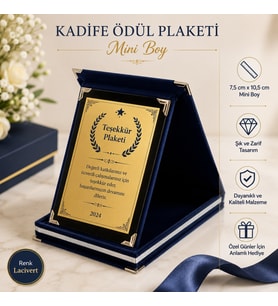 Kişiye Özel Kadife Kutulu Ödül Plaketi Mini Boy (Lacivert)