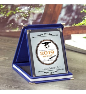 Kurum, kuruluş, okul, ve firmalara Kişiye Özel Kadife kutusunda Kırmızı veya Lacivert Ödül Plaketleri (Lacivert)