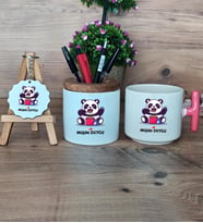 Sevimli Panda Hediye Sepeti Kupa Bardak T Kulplu, Kalemlik ve Anahtarlık Arkadaşa Sevgiliye Hediye (Model 4)