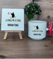 Kişiye Özel Jandarma Hediye Seti Kupa Bardak T Kulplu ve Dekoratif Taş Askeri Personele Hediye, Jandarmaya Hediye (Model 1)