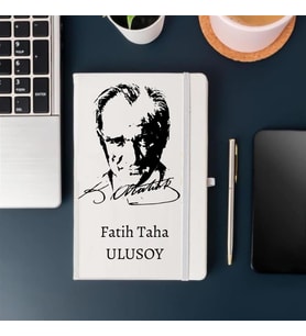Gifttime Kişiye Özel Atatürk Süliet Tasarımlı Defter (Beyaz)